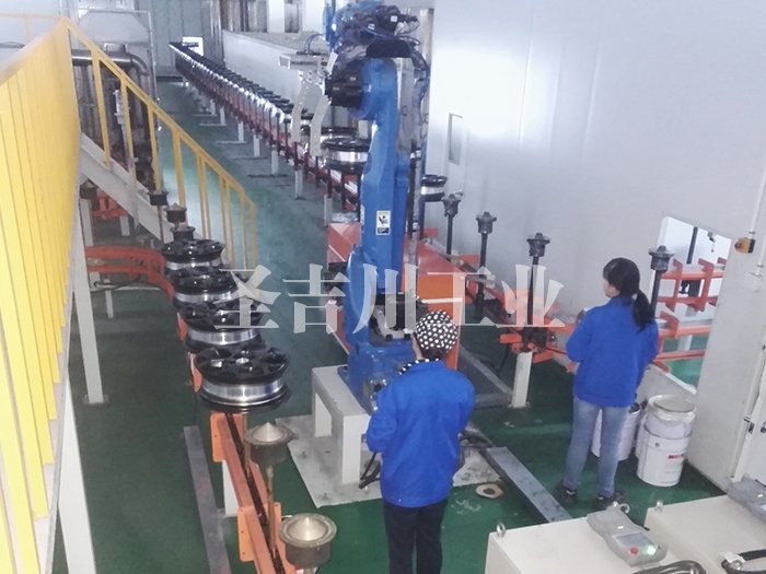 鋁輪轂底粉固化后機器人轉線(xiàn)機構