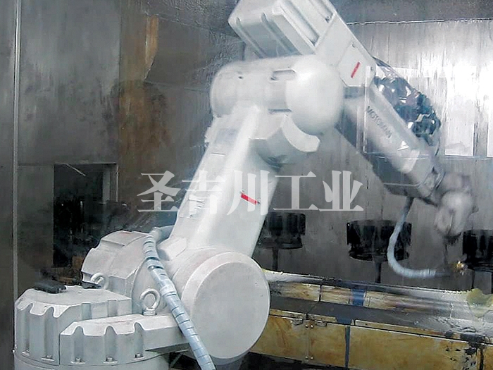 電子、家電類(lèi)部件自動(dòng)旋轉機器人噴漆線(xiàn)